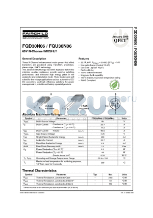 FQU30N06_09 datasheet - 60V N-Channel MOSFET