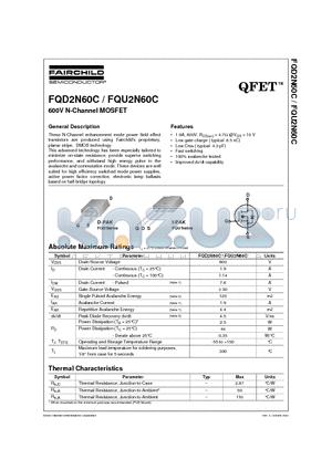 FQU2N60C datasheet - 600V N-Channel MOSFET