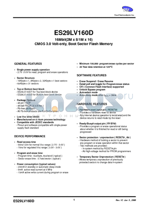 ES29DL400EB-12TG datasheet - 16Mbit(2M x 8/1M x 16) CMOS 3.0 Volt-only, Boot Sector Flash Memory