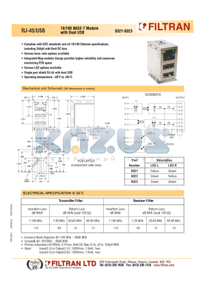 8322 datasheet - RJ-45/USB 10/100 BASE-T Module with Dual USB