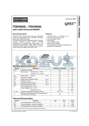 FQU5N20L datasheet - 200V LOGIC N-Channel MOSFET