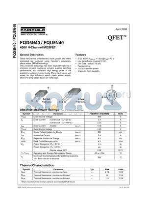 FQU5N40 datasheet - 400V N-Channel MOSFET