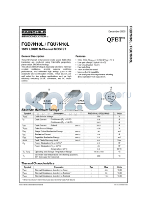 FQU7N10L datasheet - 100V LOGIC N-Channel MOSFET