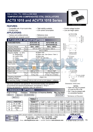 ACVTX1018 datasheet - 5Vdc or 3.3Vdc TTL / CMOSAND SINE WAVE TEMPERATURE-COMPENSATED XTAL OSCILLATORS