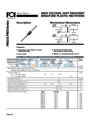 FR02-35 datasheet - HIGH VOLTAGE, FAST RECOVERY MINIATURE PLASTIC RECTIFIERS