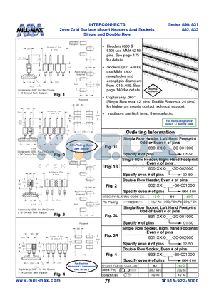 833-43-004-30-002000 datasheet - INTERCONNECTS 2mm Grid Surface Mount Headers And Sockets Single and Double Row