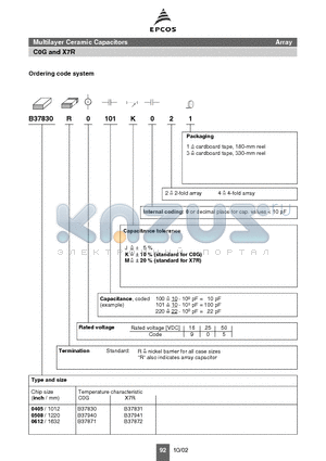 B37830R0100M021 datasheet - Multilayer Ceramic Capacitors Array