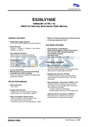 ES29F160ET-90TGI datasheet - 16Mbit(2M x 8/1M x 16) CMOS 3.0 Volt-only, Boot Sector Flash Memory