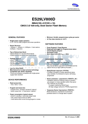 ES29F320DB-80RTG datasheet - 8Mbit(1M x 8/512K x 16) CMOS 3.0 Volt-only, Boot Sector Flash Memory