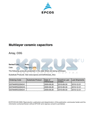 B37830R5220M043 datasheet - Multilayer ceramic capacitors