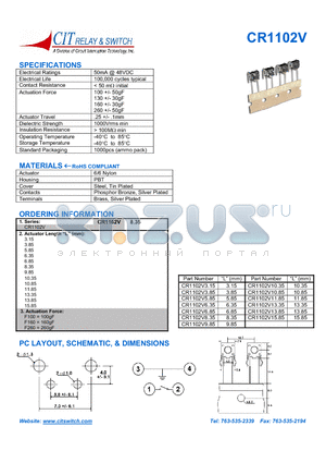 CR1102V10.85 datasheet - PC LAYOUT, SCHEMATIC, & DIMENSIONS