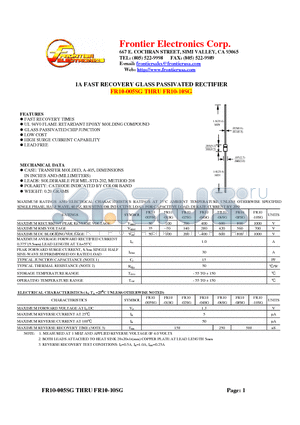 FR10-04SG datasheet - 1A FAST RECOVERY GLASS PASSIVATED RECTIFIER
