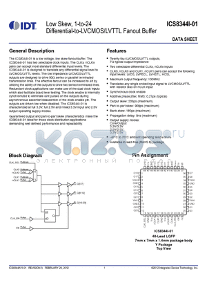 8344AYI-01LF datasheet - Low Skew, 1-to-24 Differential-to-LVCMOS/LVTTL Fanout Buffer