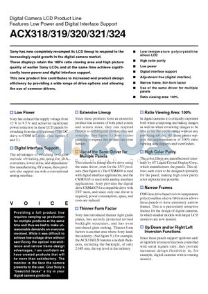 ACX318 datasheet - Digital Camera LCD Product Line Features Low Power and Digital Interface Support