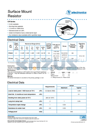 CR1206F1000FT datasheet - Surface Mount Resistor