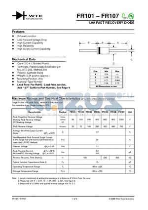 FR101 datasheet - 1.0A FAST RECOVERY DIODE