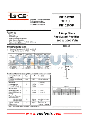 FR1016GP datasheet - 1Amp glass passivated rectifier 1200 to 2000 volts