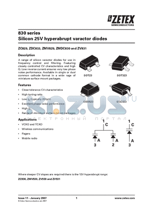 835B datasheet - Silicon 25V hyperabrupt varactor diodes