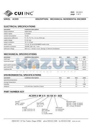 ACZ09 datasheet - MECHANICAL INCREMENTAL ENCODER