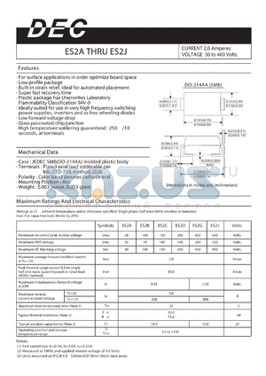 ES2A datasheet - CURRENT 2.0 Amperes VOLTAGE 50 to 400 Volts
