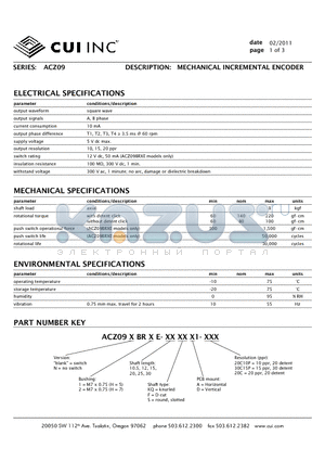 ACZ09BR1E-12SD120C datasheet - MECHANICAL INCREMENTAL ENCODER