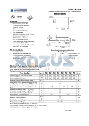 ES2AA_11 datasheet - 2.0AMPS Surface Mount Super Fast Rectifiers