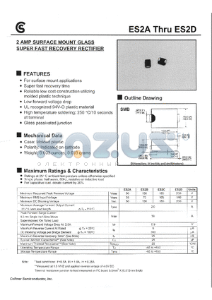 ES2B datasheet - 2 AMP SURFACE MOUNT GLASS SUPER FAST RECOVERY RECTIFIER