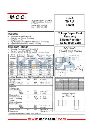 ES2B datasheet - 2 Amp Super Fast Recovery Silicon Rectifier 50 to 1000 Volts