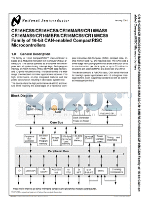 CR16MAR5 datasheet - Family of 16-bit CAN-enabled CompactRISC Microcontrollers