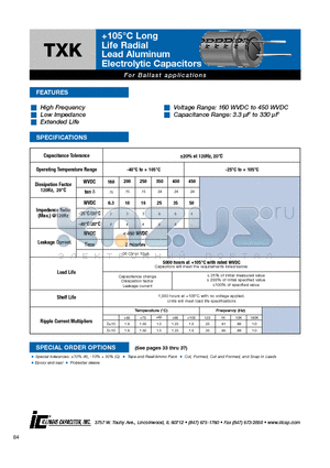 476TXK350M datasheet - 105`C Long Life Radial Lead Aluminum Electrolytic Capacitors