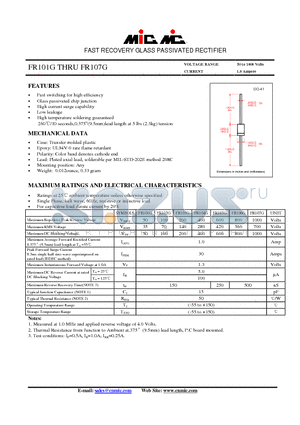 FR102G datasheet - FAST RECOVERY GLASS PASSIVATED RECTIFIER