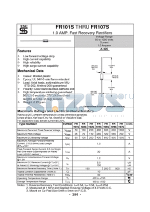 FR102S datasheet - 1.0 AMP. Fast Recovery Rectifiers