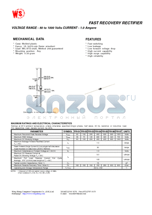 FR103 datasheet - FAST RECOVERY RECTIFIER(VOLTAGE RANGE - 50 to 1000 Volts CURRENT - 1.0 Ampere)