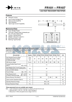 FR103 datasheet - 1.0A FAST RECOVERY RECTIFIER