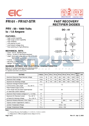 FR103 datasheet - FAST RECOVERY RECTIFIER DIODES