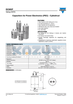 DCMKP1.3-365 datasheet - Capacitors for Power Electronics (PEC) - Cylindrical