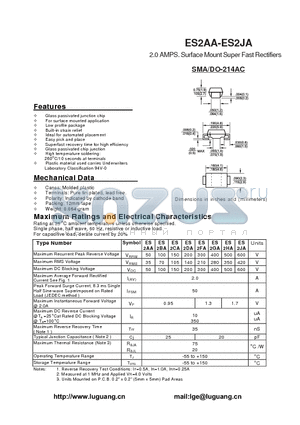 ES2FA datasheet - 2.0 AMPS. Surface Mount Super Fast Rectifiers