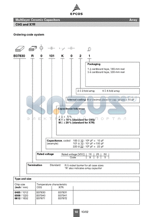 B37871R9101J021 datasheet - Multilayer Ceramic Capacitors Array