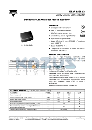 ES2GHE3/5BT datasheet - Surface Mount Ultrafast Plastic Rectifier