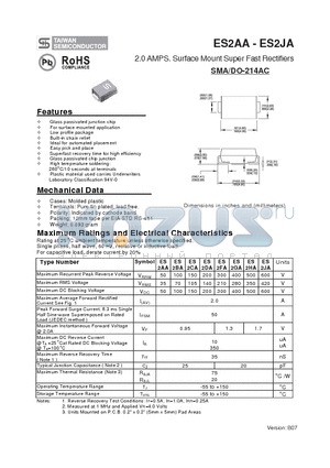 ES2HA datasheet - 2.0 AMPS. Surface Mount Super Fast Rectifiers