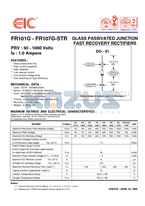 FR103G datasheet - GLASS PASSIVATED JUNCTION FAST RECOVERY RECTIFIERS