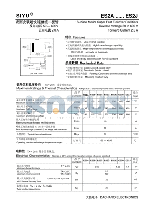 ES2J datasheet - Surface Mount Super Fast Recover Rectifiers Reverse Voltage 50 to 600 V Forward Current 2.0 A