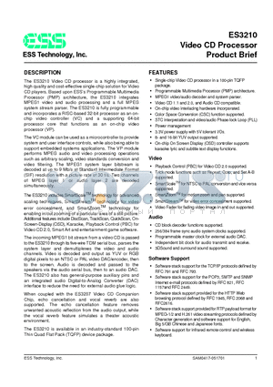 ES3210 datasheet - Video CD Processor Product Brief