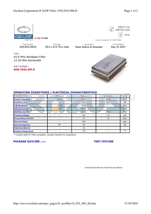 838-IF65.0M-D datasheet - Base Station & Repeater