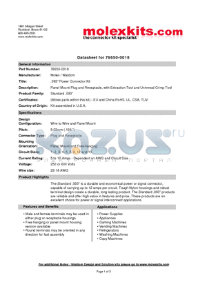 83819-1200 datasheet - Panel Mount Plug and Receptacle, with Extraction Tool and Universal Crimp Tool