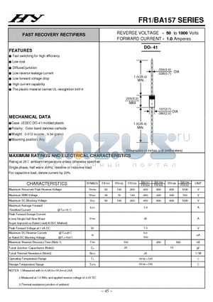 FR104 datasheet - FAST RECOVERY RECTIFIERS