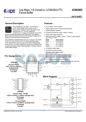 83905AKT datasheet - Low Skew, 1:6 Crystal-to- LVCMOS/LVTTL Fanout Buffer