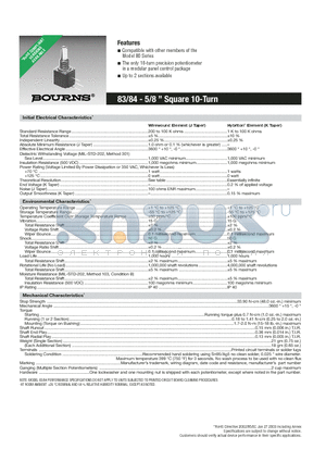 83A1A-B16-J10L datasheet - 83/84 - 5/8  Square 10-Turn