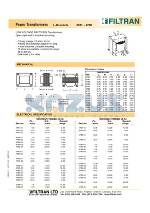 4785-07 datasheet - Power Transformers L-Brackets