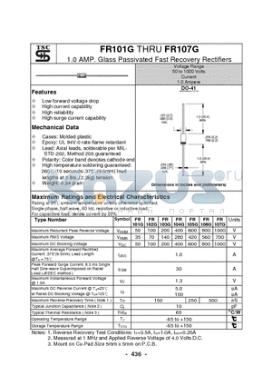 FR105G datasheet - 1.0 AMP. Glass Passivated Fast Recovery Rectifiers